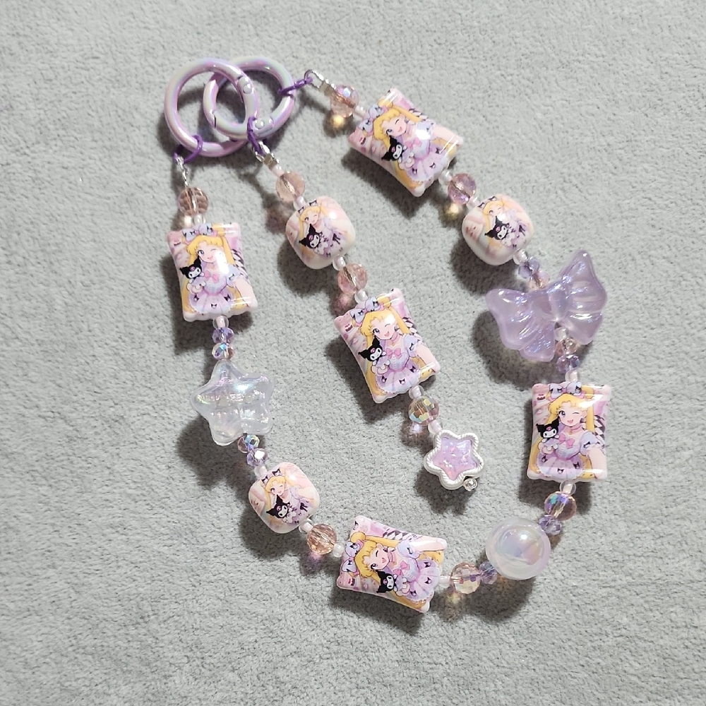 Sailor Moon Purple Pink Beaded  Keychain/ Wristlet/ Phone Charm/ Bag Charm